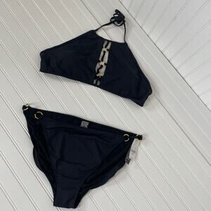 NWT NY&Company Black Cut Out Halter O-Ring 2 Piece Bathing Suit Size L